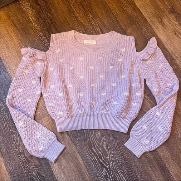 Liz Lisa Cropped Cold Shoulder Butterfly Lilac Sweater - Picture 1 of 7